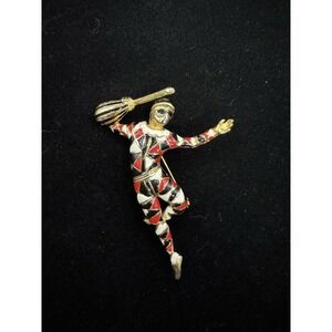 Vintage ME Inc 1979 Enamel Pierrot / Jester Brooch - 3" RARE